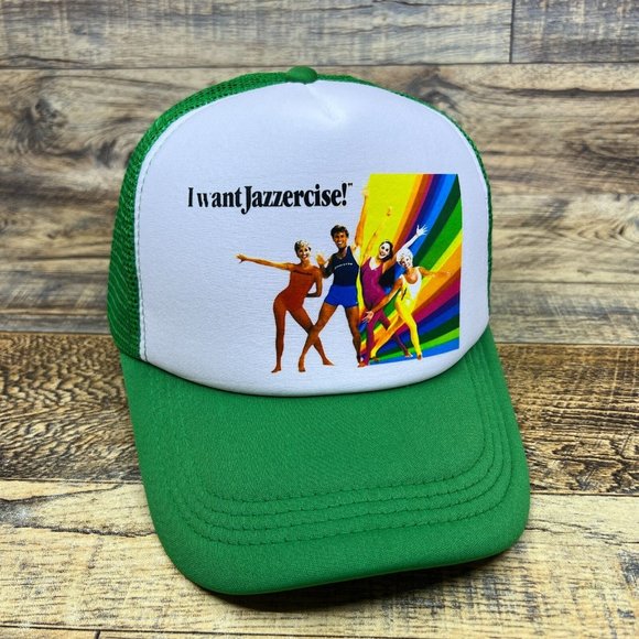 Unbranded Accessories Jazzercise Mens Trucker Hat Green Snapback 7s Exercise Fad Throwback